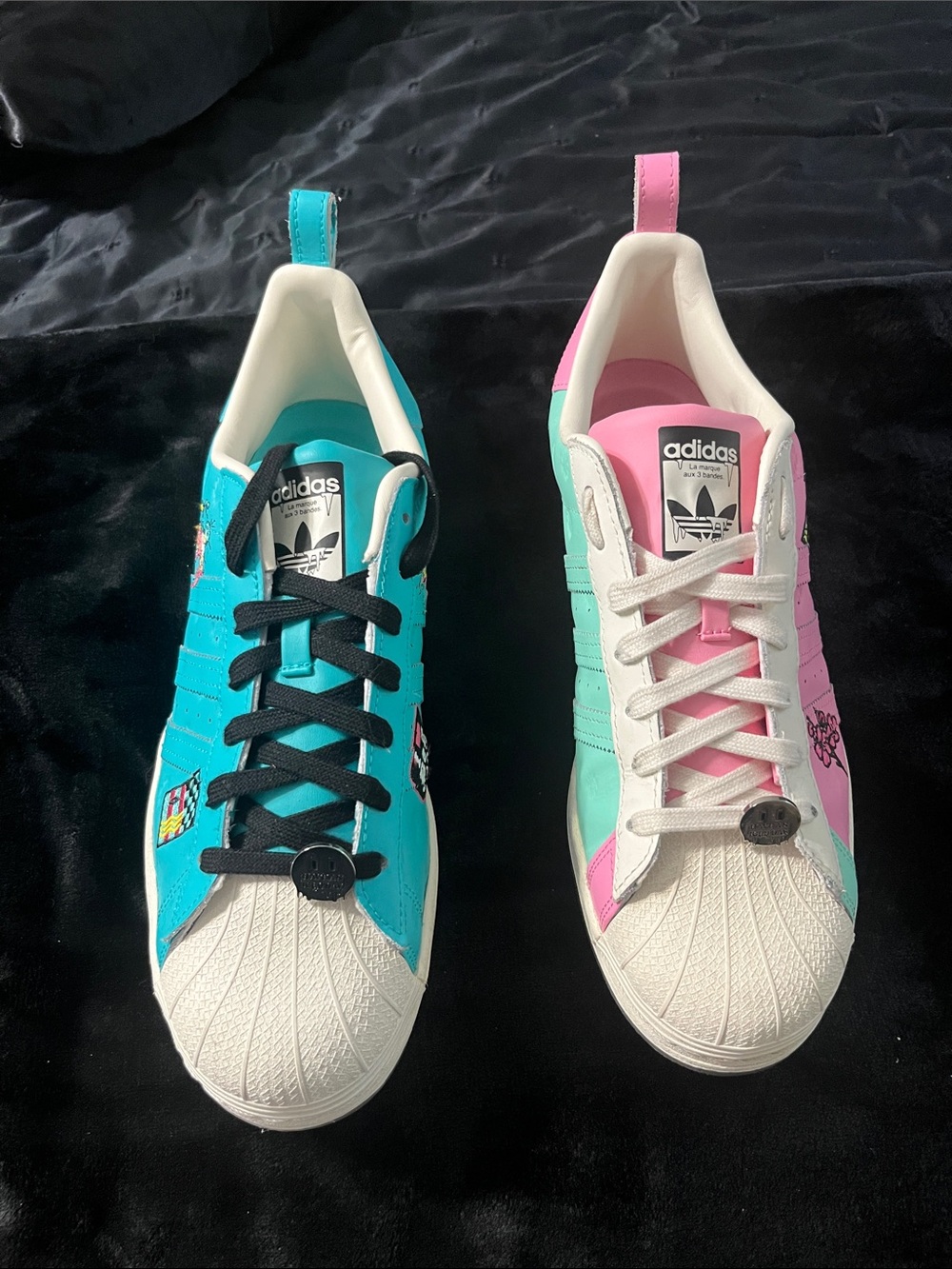 adidas men’s  Two-Color Turquoise & Pink Shell-Toe Sneakers